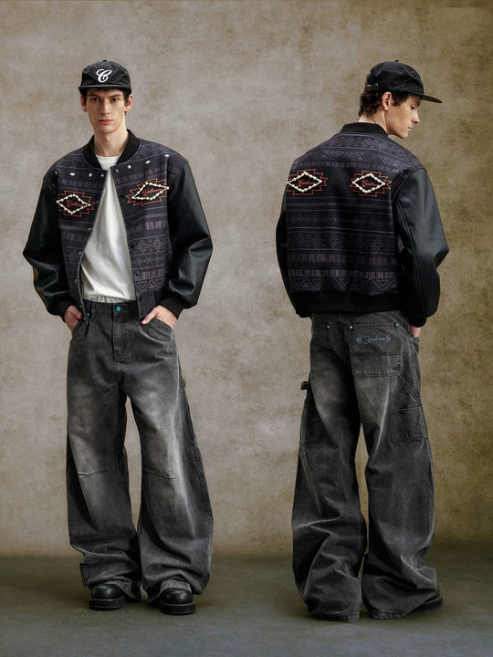 YADcrew Turquoise Studded Washed Tucked Painter Machete Jeans | Face 3 Face