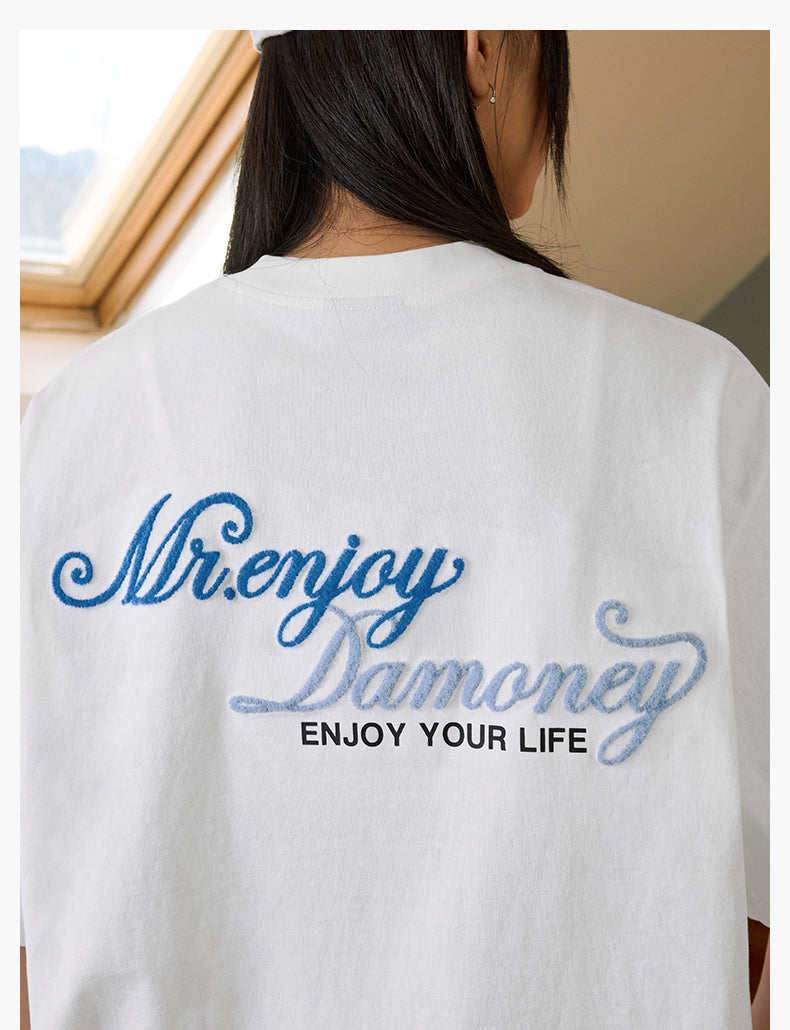 MEDM Fuzzy Embroidered Print Logo Tee | Face 3 Face