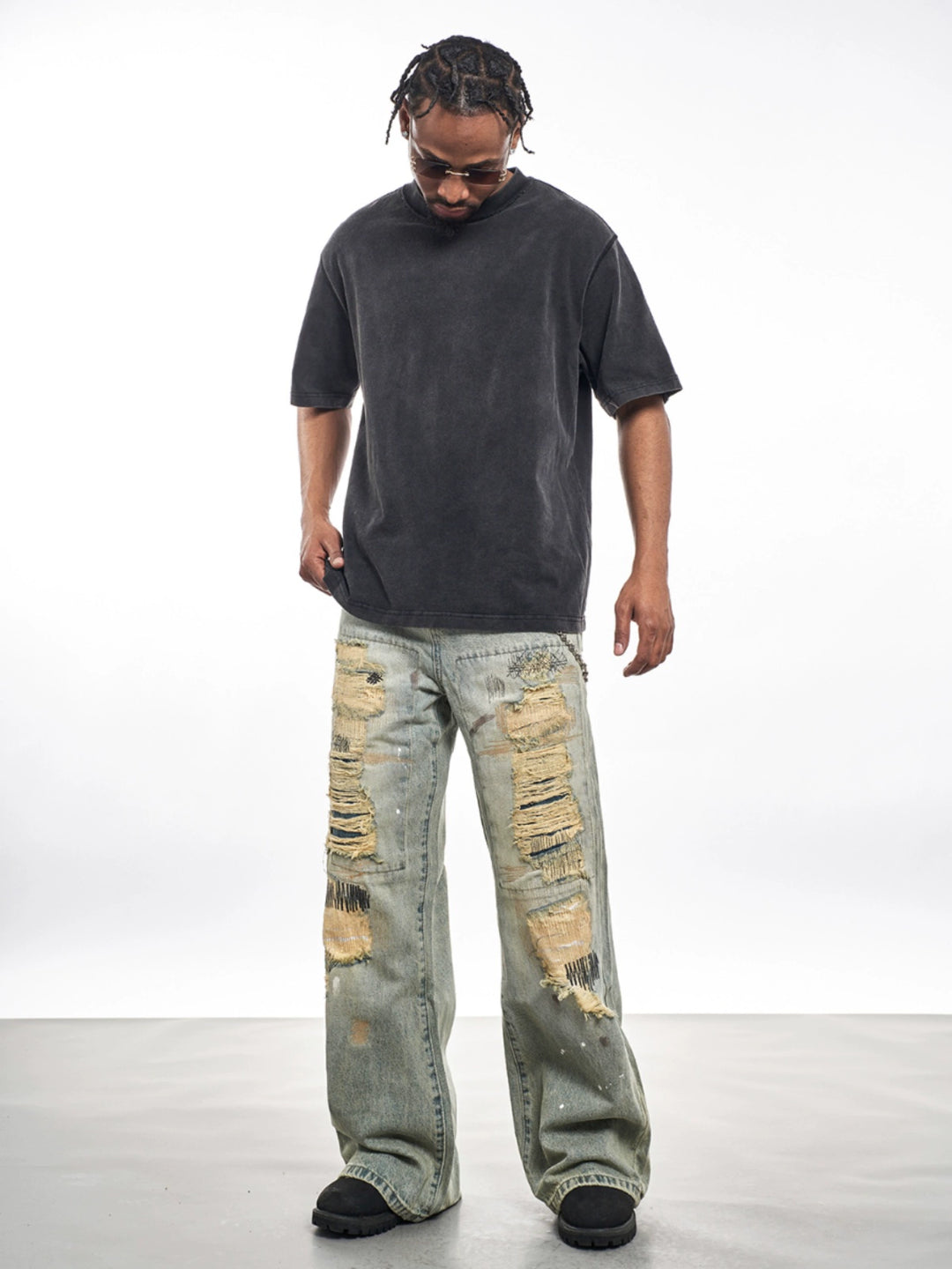 F3F Select Destroyed Washed Embroidered Dirty Dye Jeans | Face 3 Face