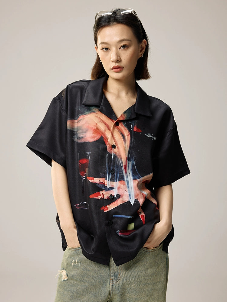 Remedy Finger and Wine Glass Full Print Short Sleeve Cuban Shirt | Face 3 Face