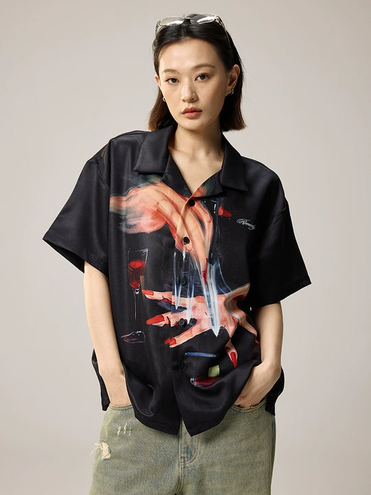 Remedy Finger and Wine Glass Full Print Short Sleeve Cuban Shirt | Face 3 Face