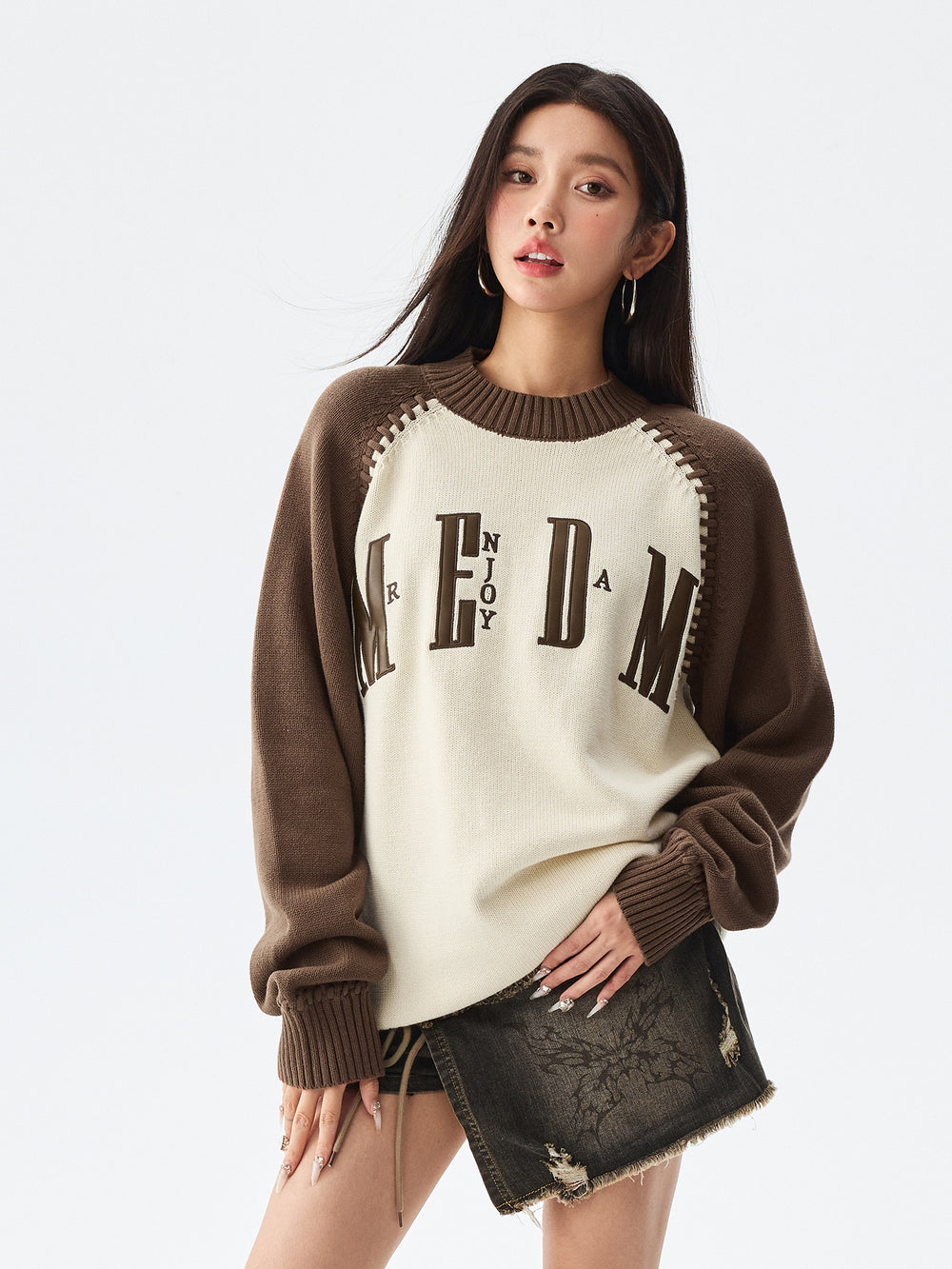 MEDM Color-Blocked Raglan Sleeve Knit Sweater | Face 3 Face