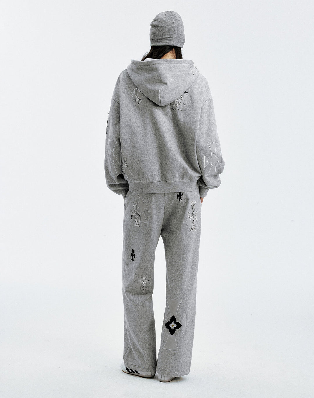 MEDM Leather Cross Star Patchwork Sweatpants | Face 3 Face