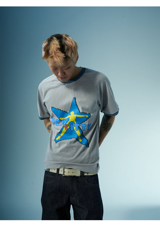 EVILKNIGHT(EK) Star Portrait with Contrast-Color Print Tee | Face 3 Face
