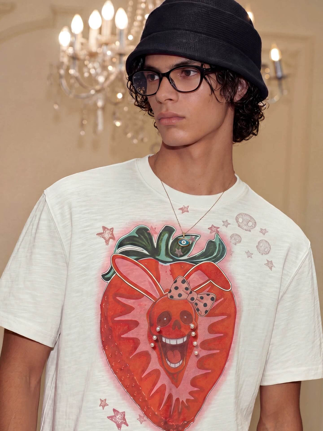 YADcrew Berry Bone Sweetheart Print Pearl and Rhinestone Tee | Face 3 Face