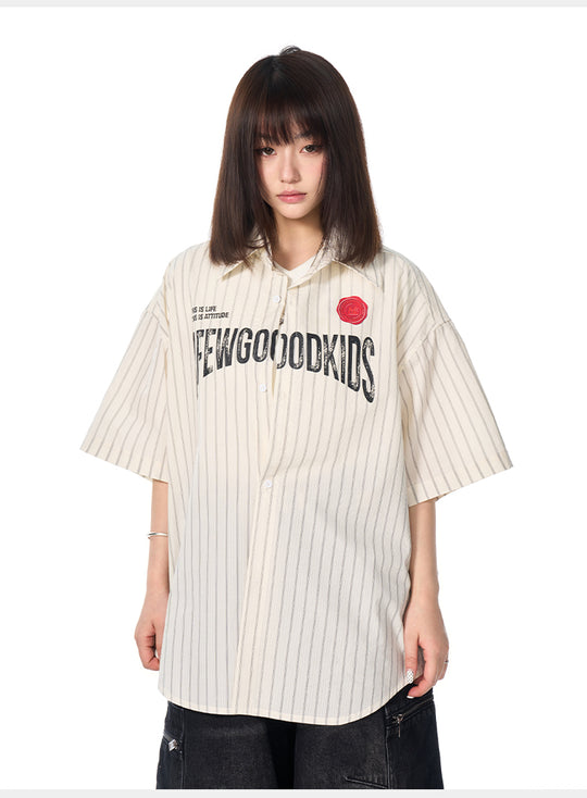 AFGK Striped Logo Print Short Sleeve Shirt | Face 3 Face