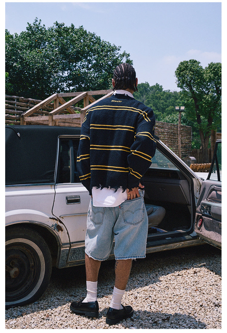 Remedy Striped Distressed Knit Sweater | Face 3 Face