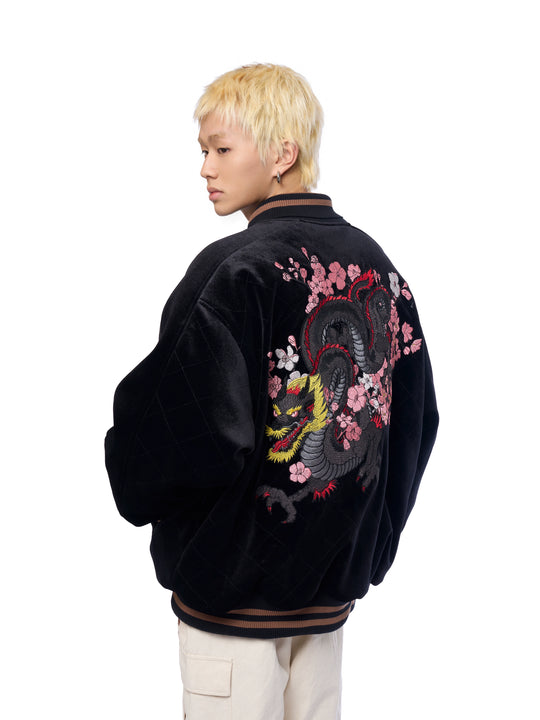 AFGK Dragon Embroidery Velvet Quilted Souvenir Jacket | Face 3 Face