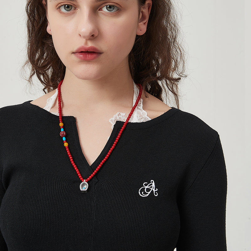 AWE Copper Box Pendant Red Beaded Necklace | Face 3 Face