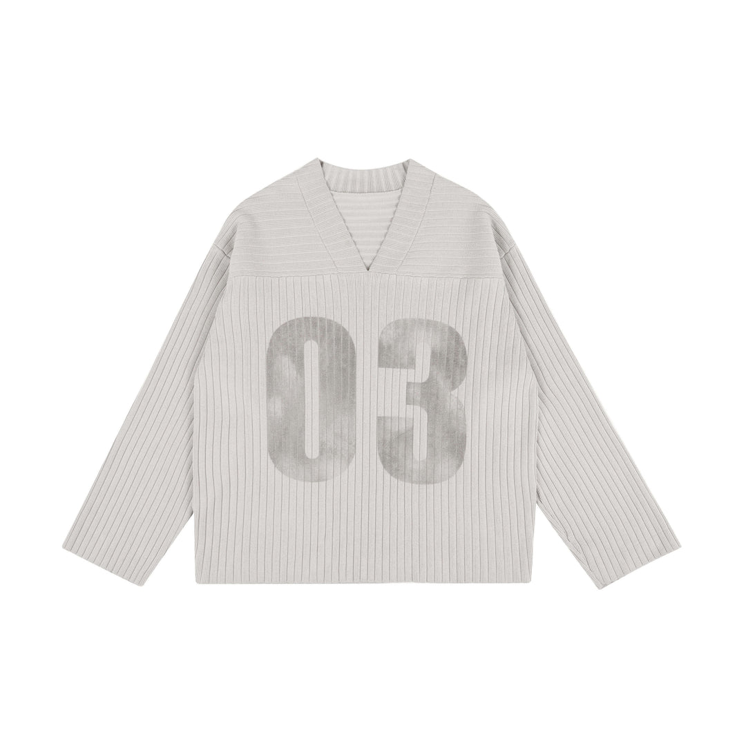 LIBERAFIT V Neck Ribbed Knit Long Sleeve Sweater | Face 3 Face