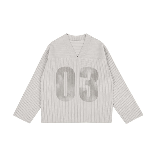 LIBERAFIT V Neck Ribbed Knit Long Sleeve Sweater | Face 3 Face