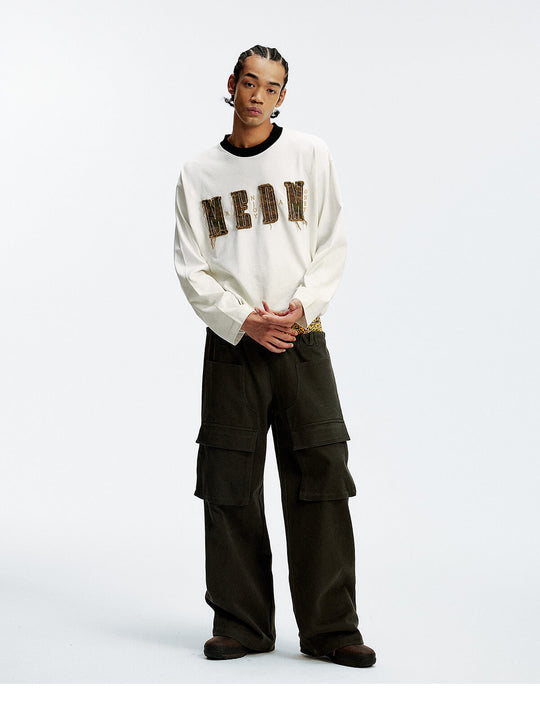 MEDM Frayed Logo Patch Washed Distressed Long Sleeve Tee | Face 3 Face