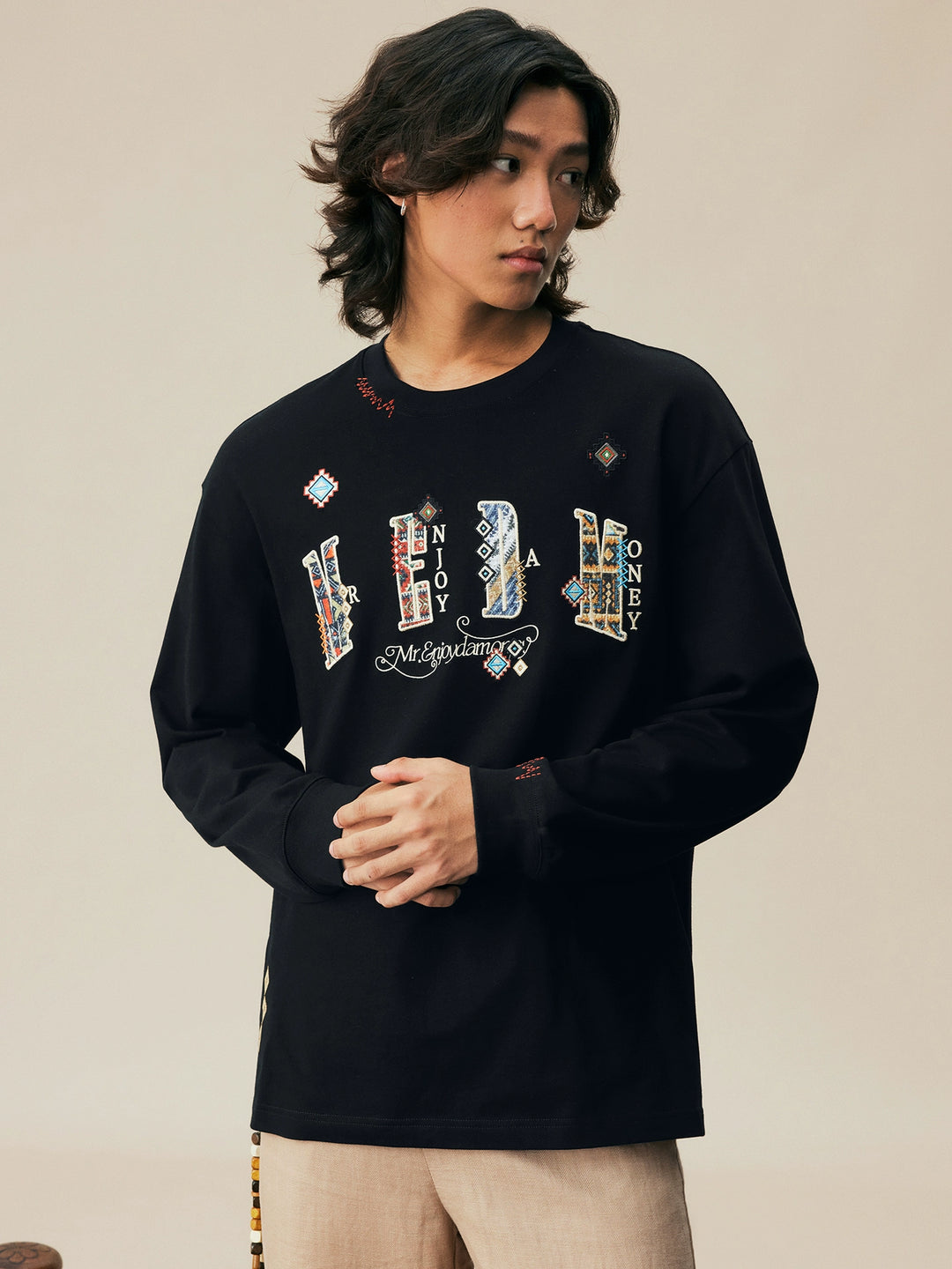 MEDM Ethnic Patch Embroidered Long Sleeve Tee | Face 3 Face