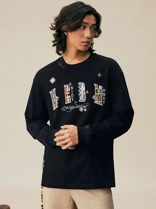 MEDM Ethnic Patch Embroidered Long Sleeve Tee | Face 3 Face