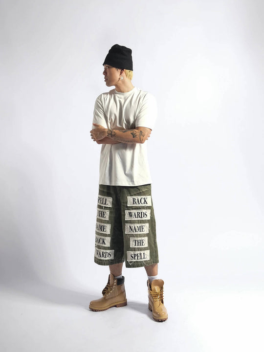 EVETS Embroidered Patches Denim Baggy Shorts | Face 3 Face