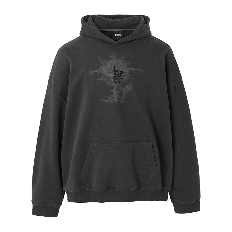 JHYQ Embroidered Beaded Rose Print Hoodie