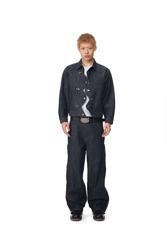 EVILKNIGHT(EK) 3D Cut Twisted Front Denim Jacket | Face 3 Face