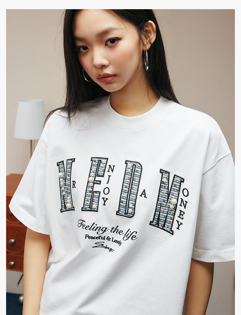 MEDM Patch Embroidered Pearl Tee | Face 3 Face