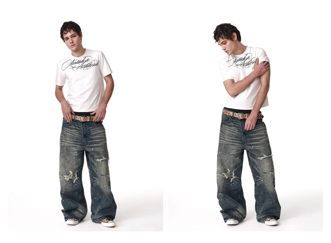 ANTIDOTE Distressed Leopard Patchwork Washed Jeans | Face 3 Face