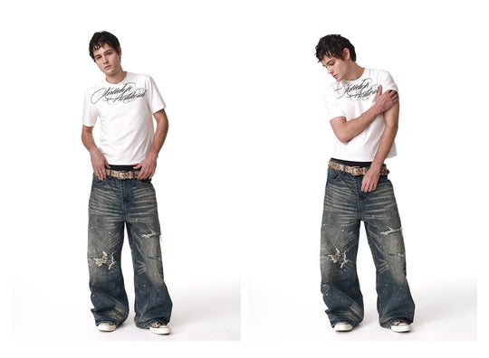 ANTIDOTE Distressed Leopard Patchwork Washed Jeans | Face 3 Face