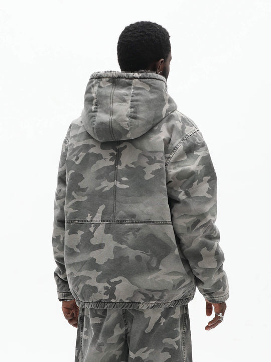 UNTILWERICH Washed Camouflage Hooded Jacket