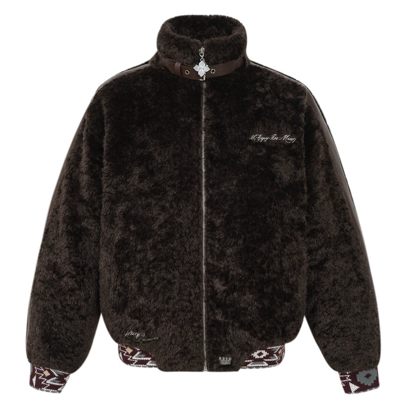 MEDM Ethnic Trim Belted Sherpa Jacket | Face 3 Face