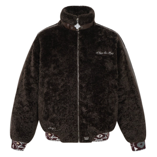 MEDM Ethnic Trim Belted Sherpa Jacket | Face 3 Face