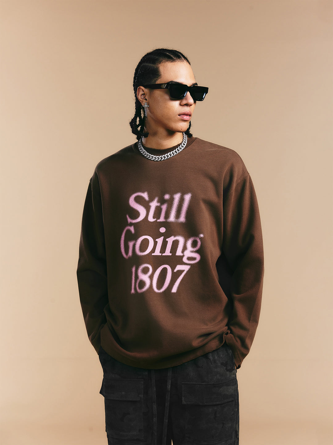 1807 Blurred Logo Print Distressed Long Sleeve Tee | Face 3 Face