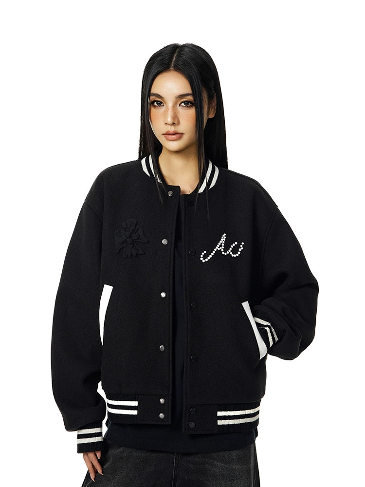 Racer varsity jacket | Achock Embroidery Pearl Logo Varsity Jacket | Face 3 Face