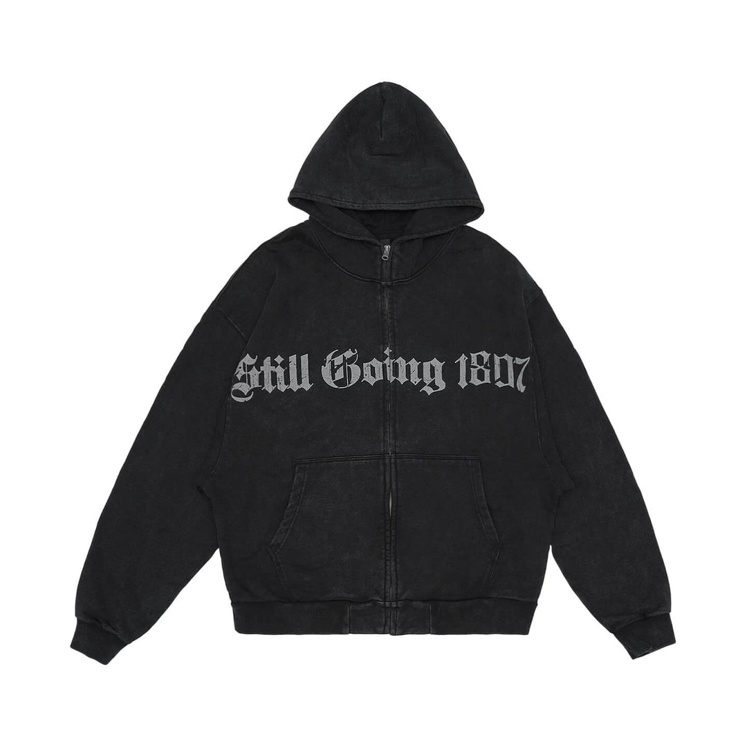 1807 Gothic Printed Washed Zip Up Hoodie | Face 3 Face