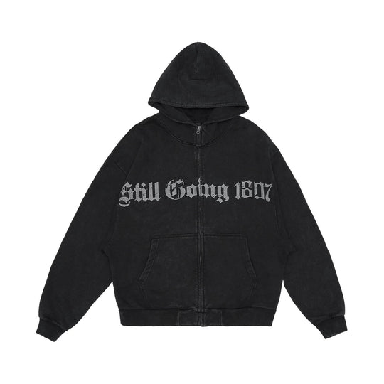 1807 Gothic Printed Washed Zip Up Hoodie | Face 3 Face