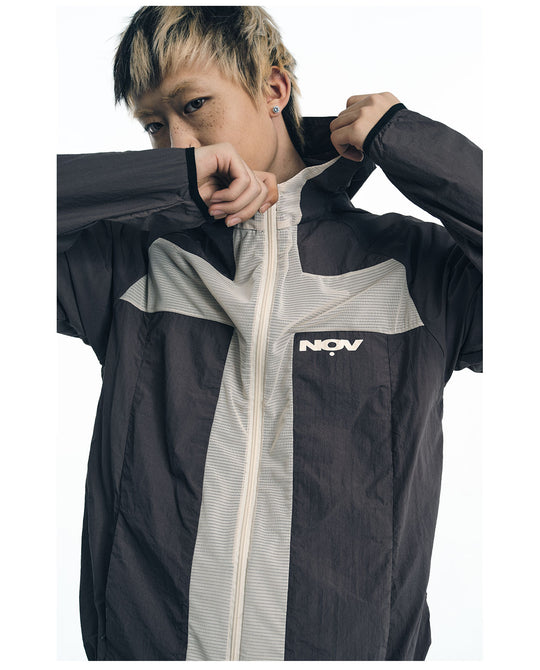 NOVACAM Wrinkled Nylon Mesh-Paneled Hooded Track Jacket | Face 3 Face