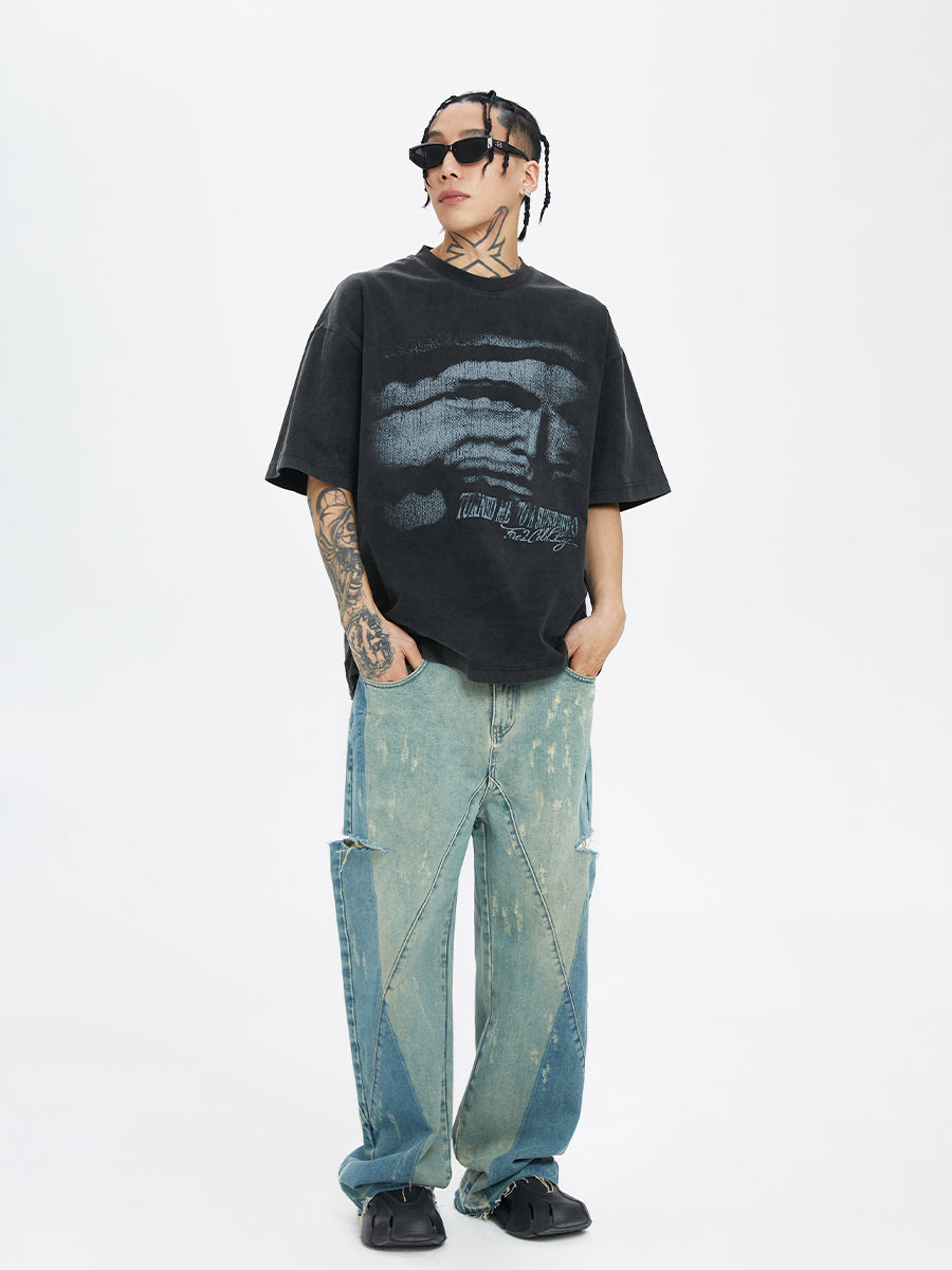 F2CE Washing Old Vintage Face Printed Tee