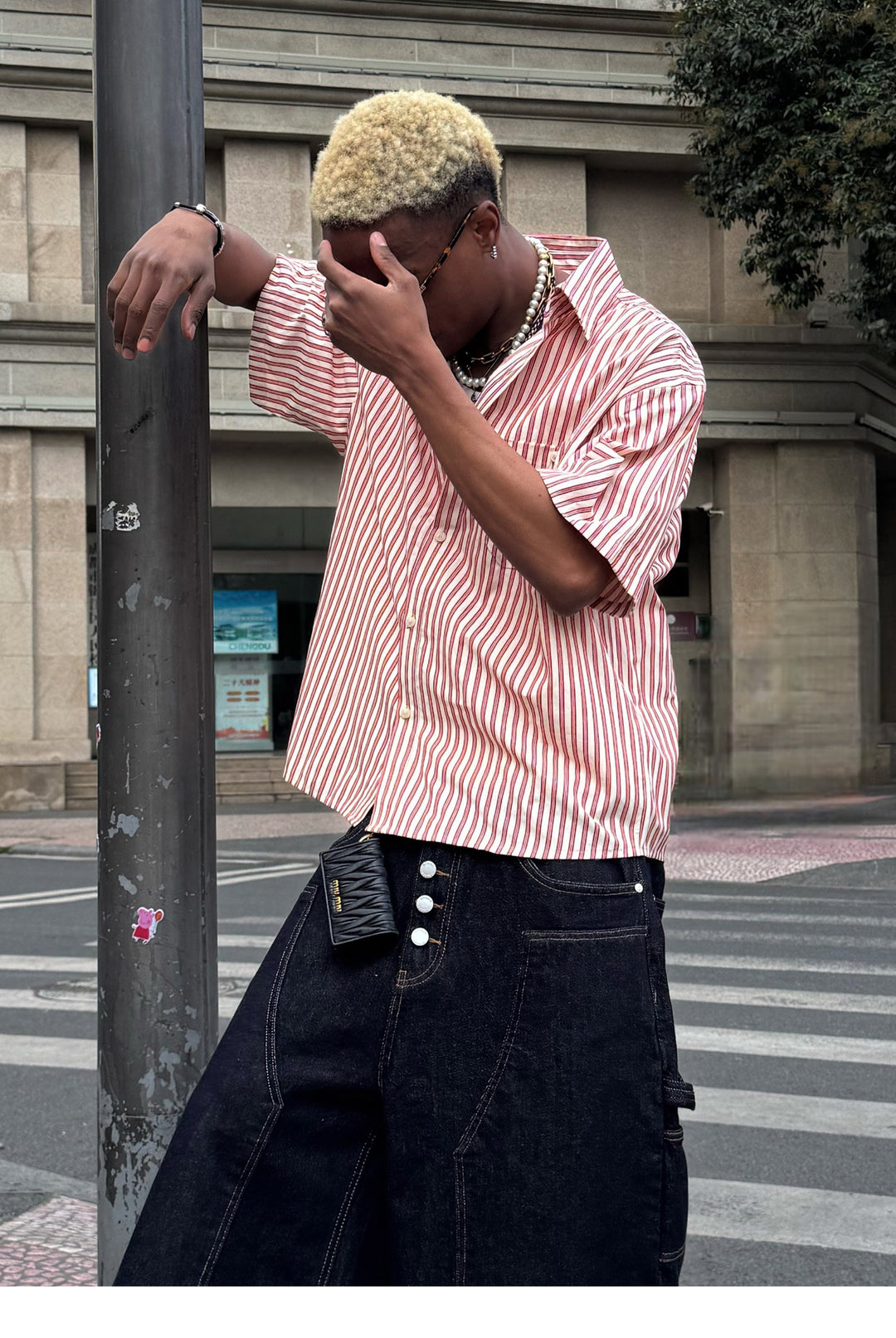 STEEPC Striped Boxy Wide Short Sleeve Shirt | Face 3 Face