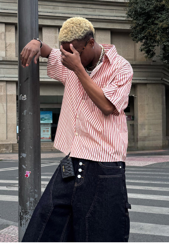 STEEPC Striped Boxy Wide Short Sleeve Shirt | Face 3 Face