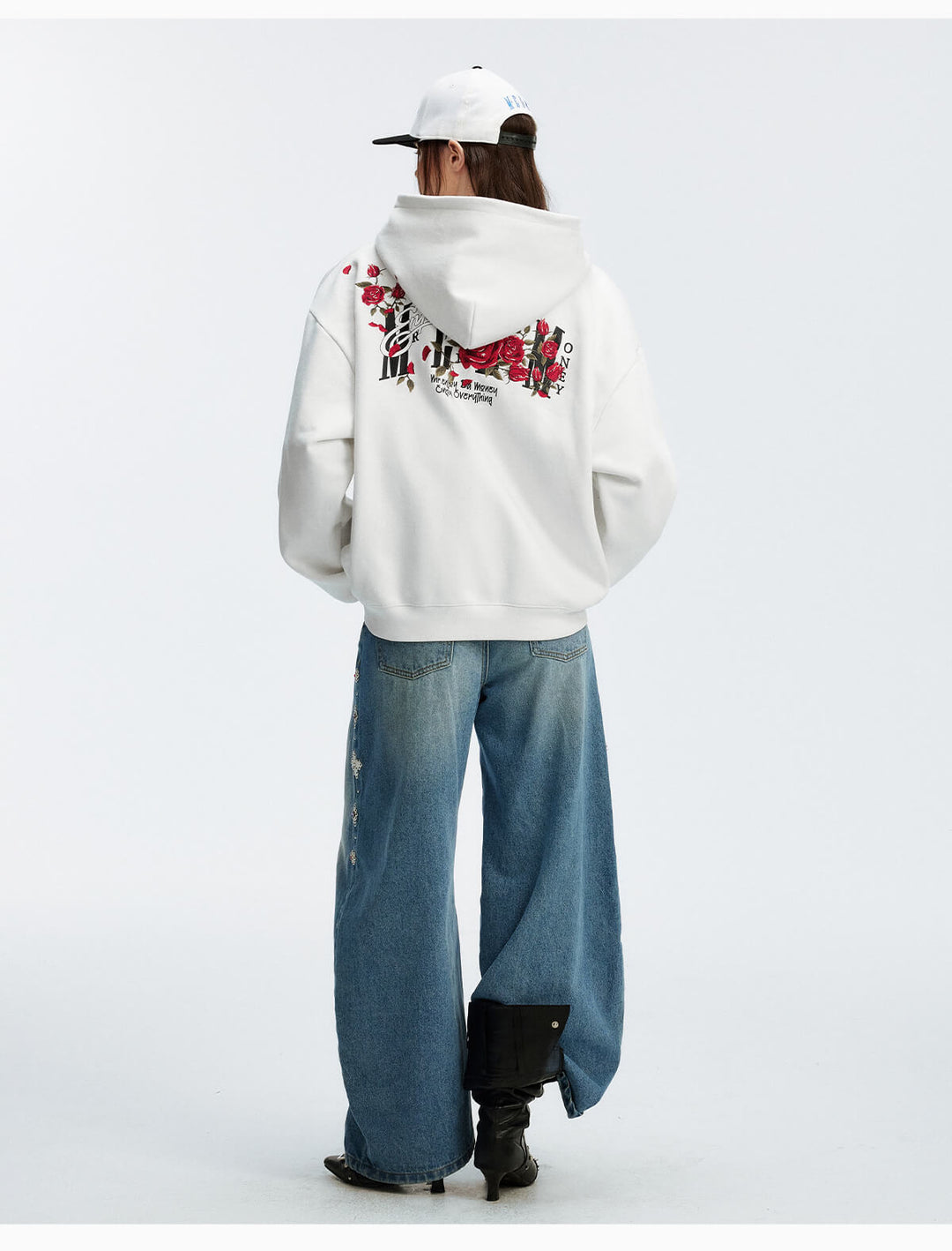 MEDM Rose Embroidered Zip Up Hoodie | Face 3 Face