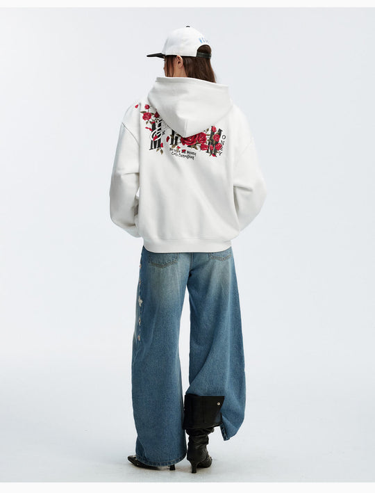 MEDM Rose Embroidered Zip Up Hoodie | Face 3 Face