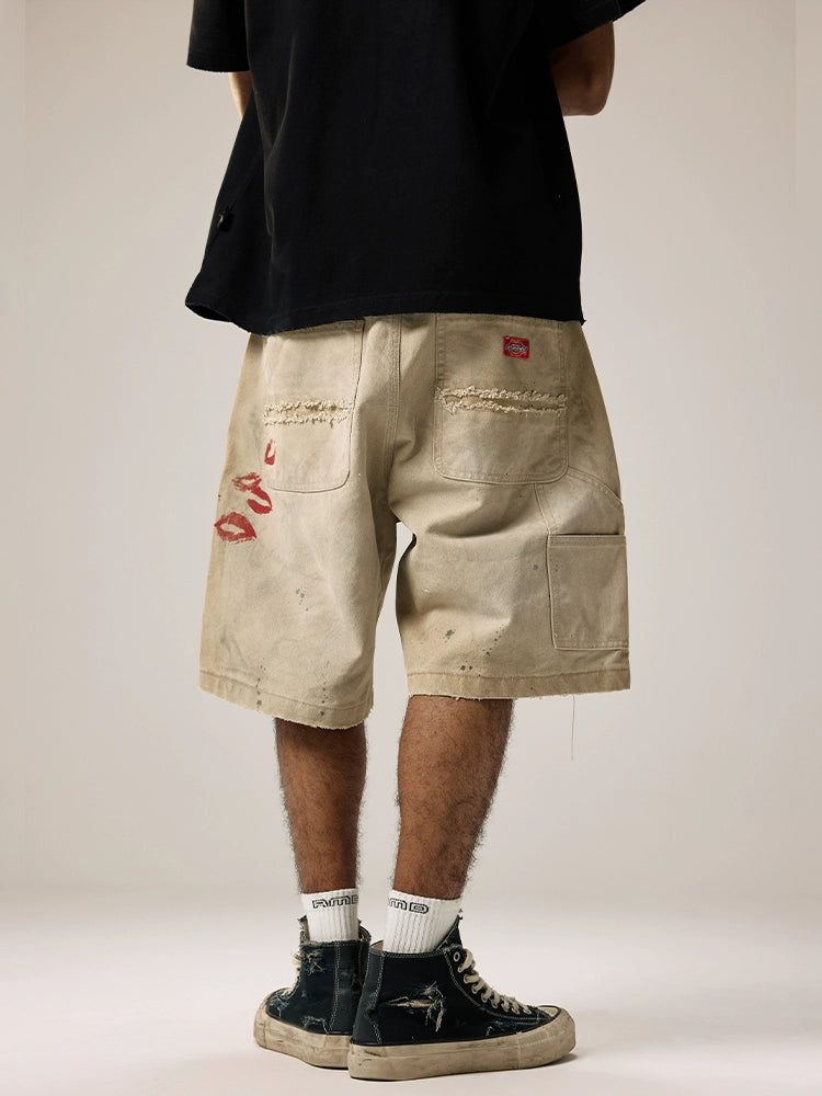 Remedy Kiss Mark Distressed Hole Work Painter Shorts | Face 3 Face