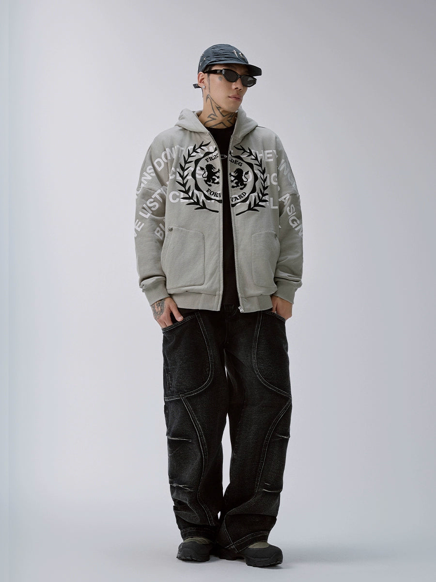 F2CE Embroidered Printed Zip Up Hoodie | Face 3 Face