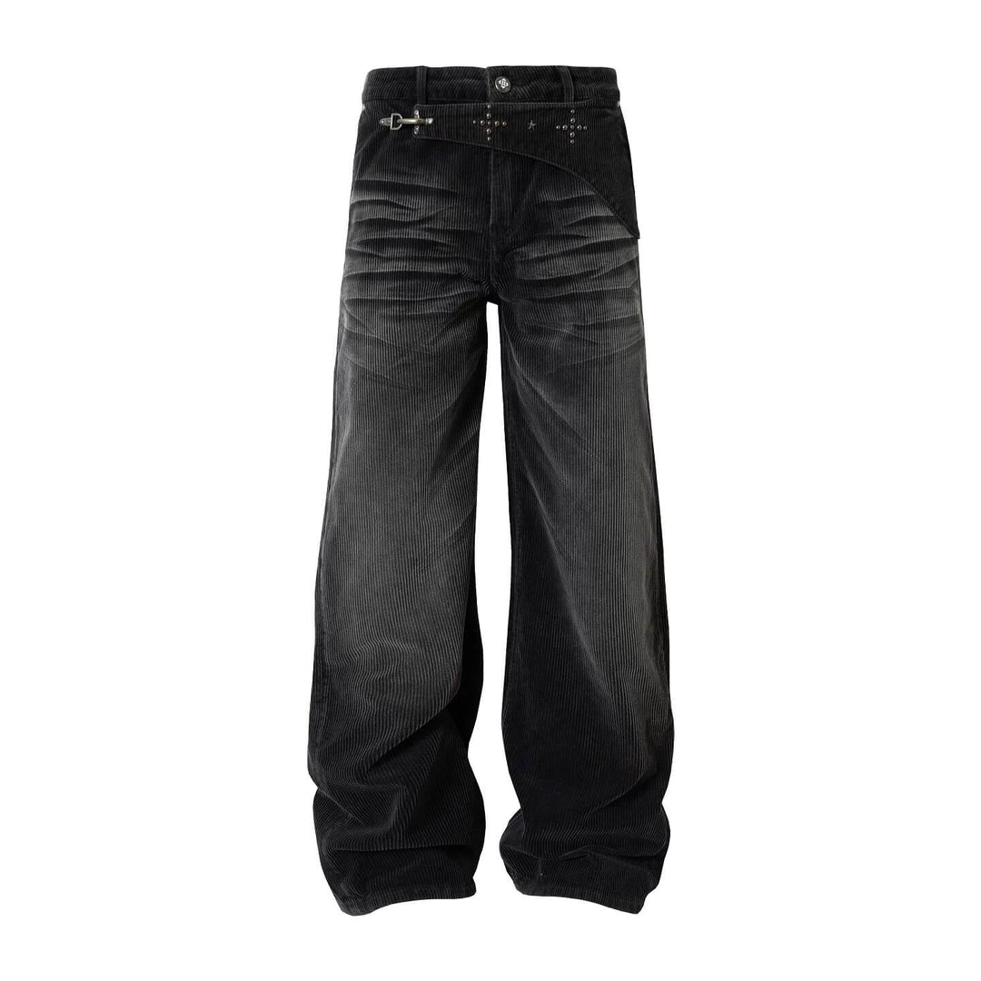 YADcrew Flip Buckle Whisker Washed Corduroy Pants | Face 3 Face