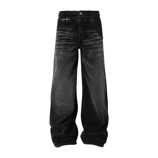 YADcrew Flip Buckle Whisker Washed Corduroy Pants | Face 3 Face