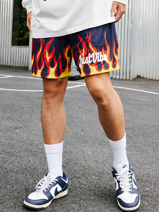 JUST VIBE Flame Mesh Basketball Shorts | Face 3 Face