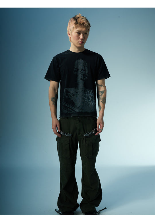 EVILKNIGHT(EK) Washed Portrait Printed Tee | Face 3 Face