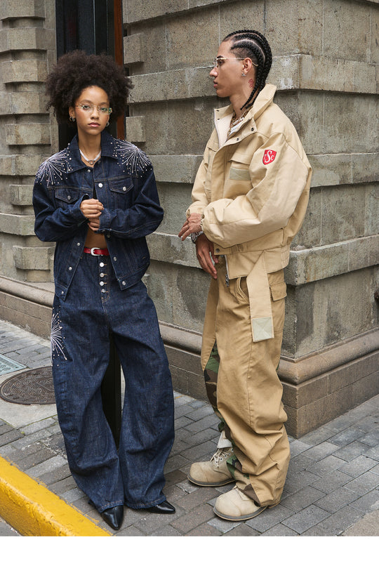 STEEPC Khaki Camouflage Patchwork Baggy Work Pants | Face 3 Face