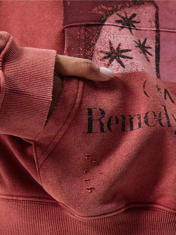 Remedy Washed Distressed Print Hoodie | Face 3 Face
