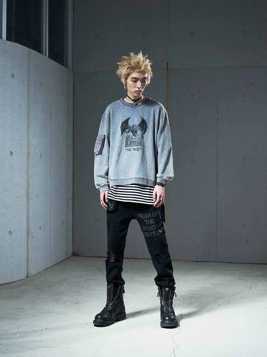 VENTUREK Washed Black Destroyed Zipper Slim Pants | Face 3 Face