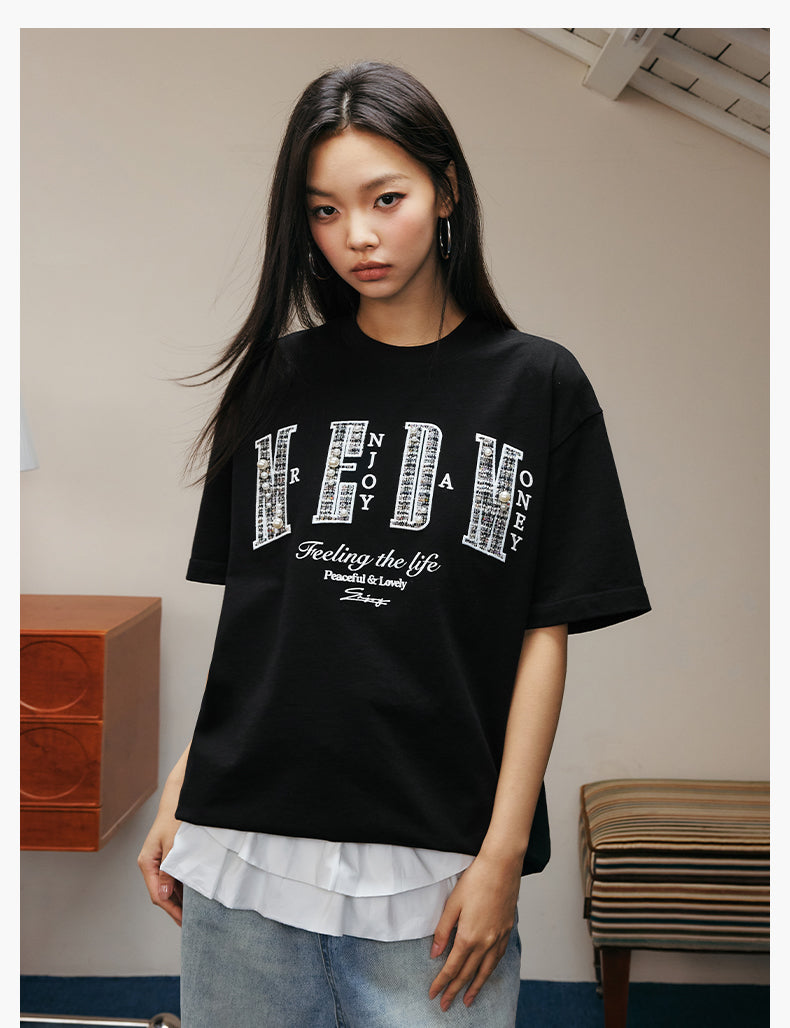 MEDM Patch Embroidered Pearl Tee | Face 3 Face