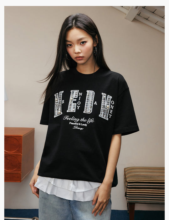 MEDM Patch Embroidered Pearl Tee | Face 3 Face