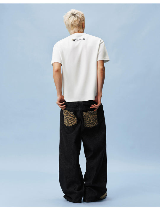 MEDM Double Waist Leopard Print Pocket Baggy Jeans | Face 3 Face