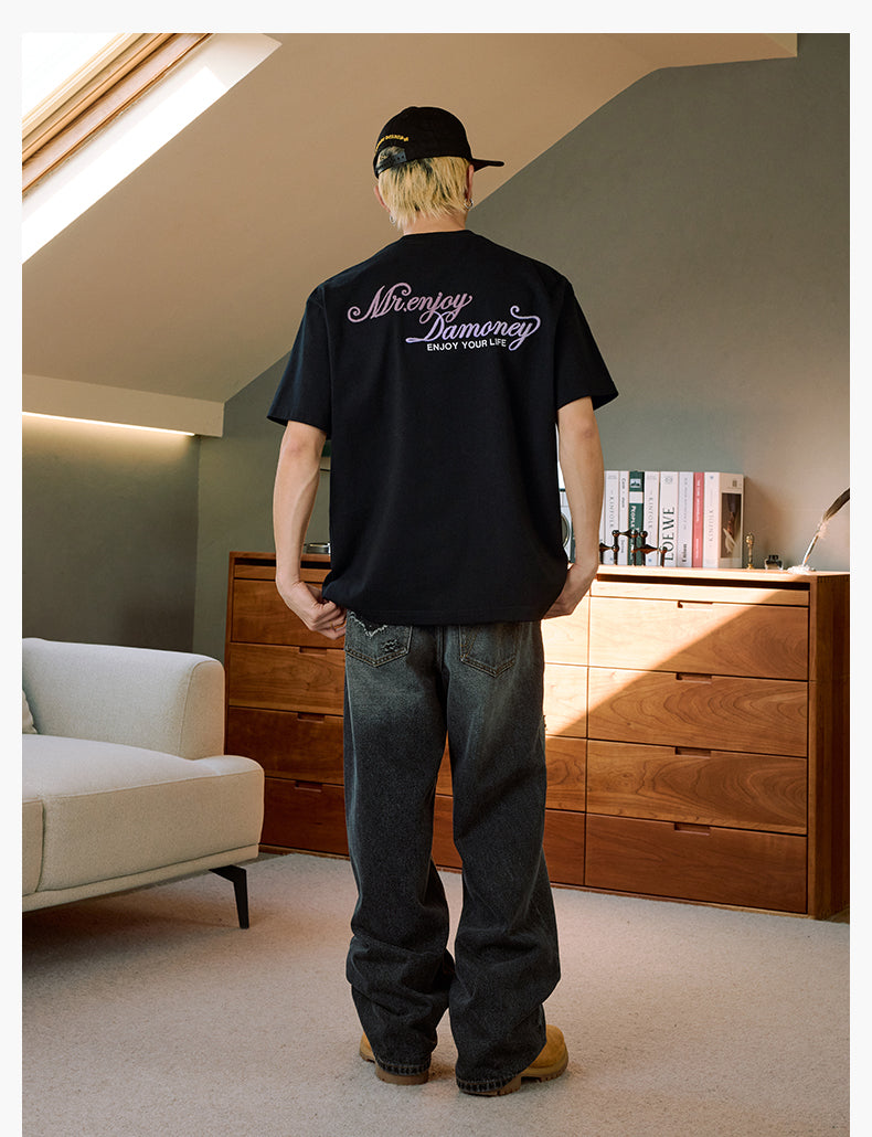 MEDM Fuzzy Embroidered Print Logo Tee | Face 3 Face